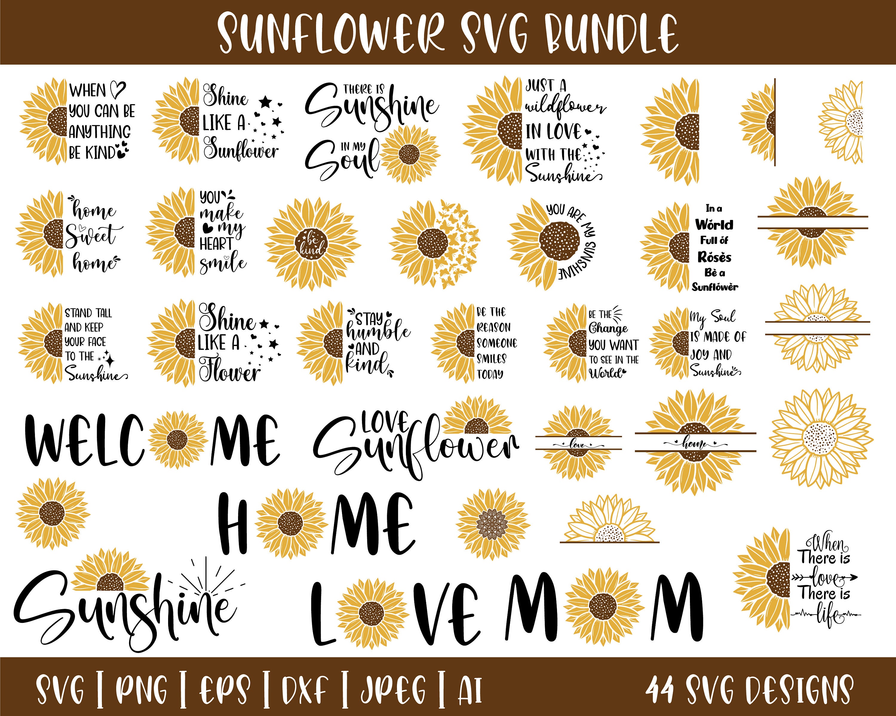 44 Sunflower Quotes Svg Bundle Sunflower Svg Bundle Flower - Etsy