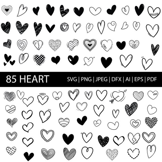 Download 87 Hand Drawn Doodle Heart Shape Svg File Bundle Etsy