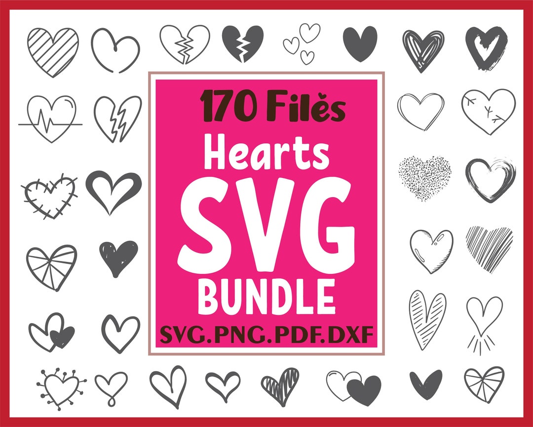 Heart Bundle Svg, Doodle Heart Svg Bundle, Sketch Heart Svg, Cricut ...