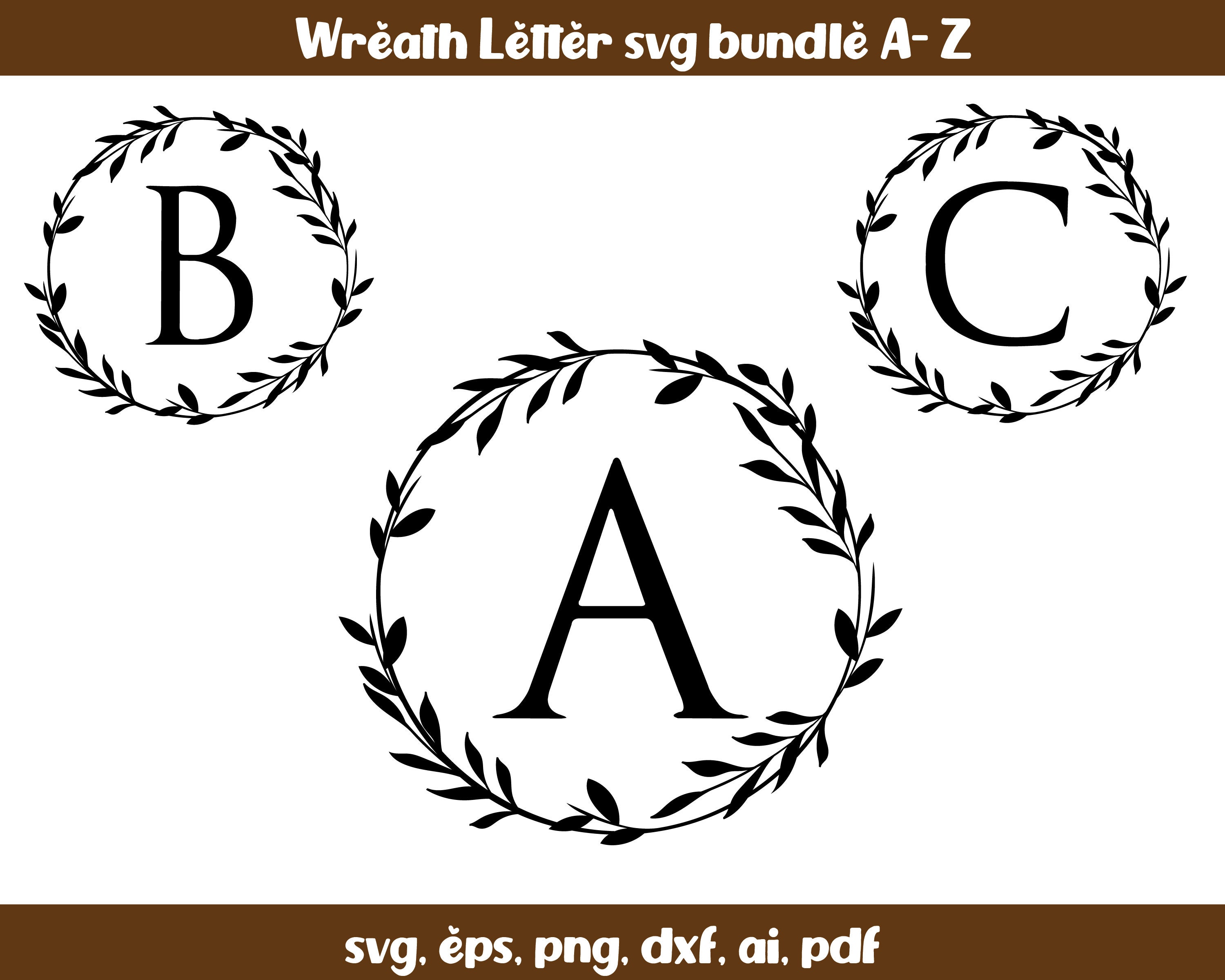 Wreath Letters Svg Monogram Alphabet Laurel Wreath Svg Etsy UK