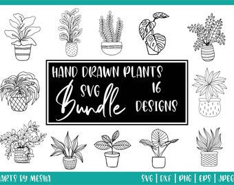 Hand Drawn Plants svg bundle, hand drawn plants svg, Plants clipart, potted plants svg, house plants svg, monstera svg, House plants clipart