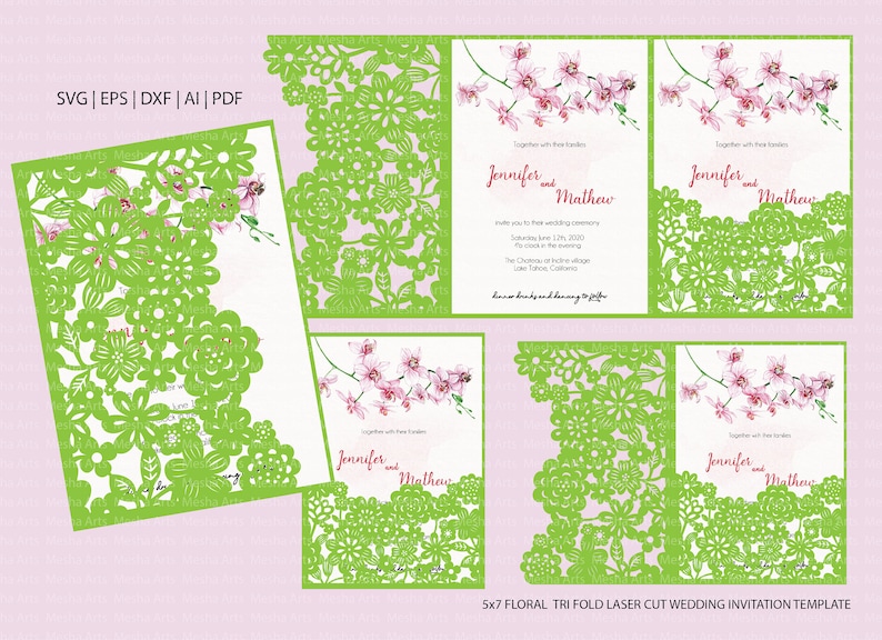 Download 5x7 Tri Fold Wedding invitation Svg FLoral Laser Cut ...