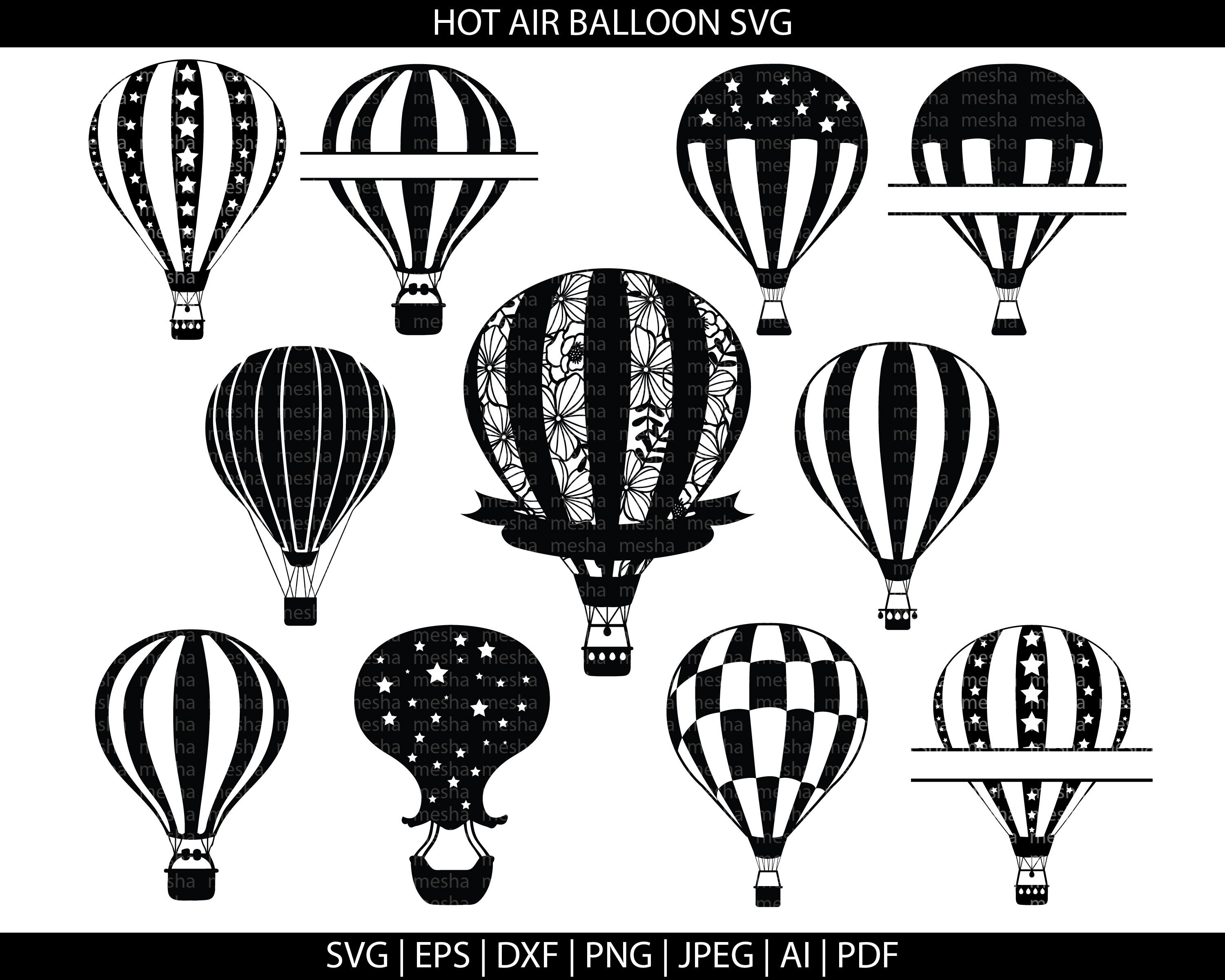 Hot Air Balloon Clipart Cut Files Silhouette Svg Eps Vector Files For