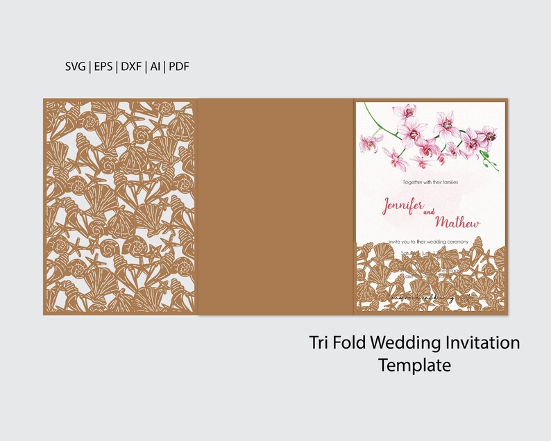 Download 5x7 Tri Fold Wedding invitation Svg Laser Cut Wedding | Etsy