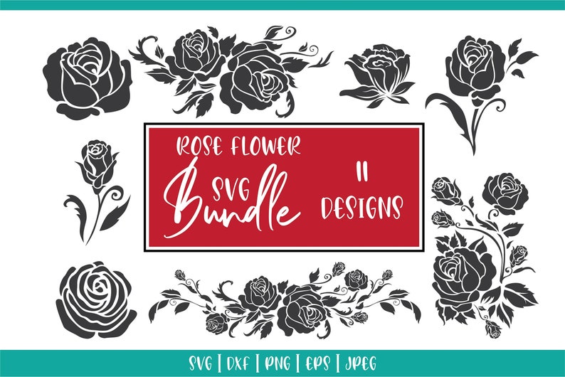 Rose SVG Bundle, Flowers SVG Bundle, Rose Silhouette, Rose Vector, Rose Clipart, Printable, Cricut, Digital File, Instant Download image 1