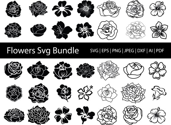Download Flowers Svg Bundle Flowers Clipart Summer Flowers Svg Rose Etsy