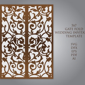 5x7 Gate fold Wedding Invitation Svg Laser cut Card Template