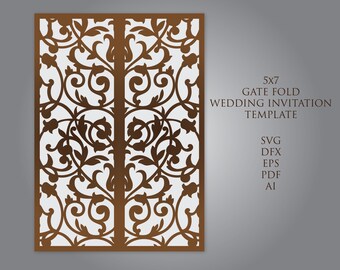 5x7 Gate fold Wedding Invitation Svg Laser cut Card Template