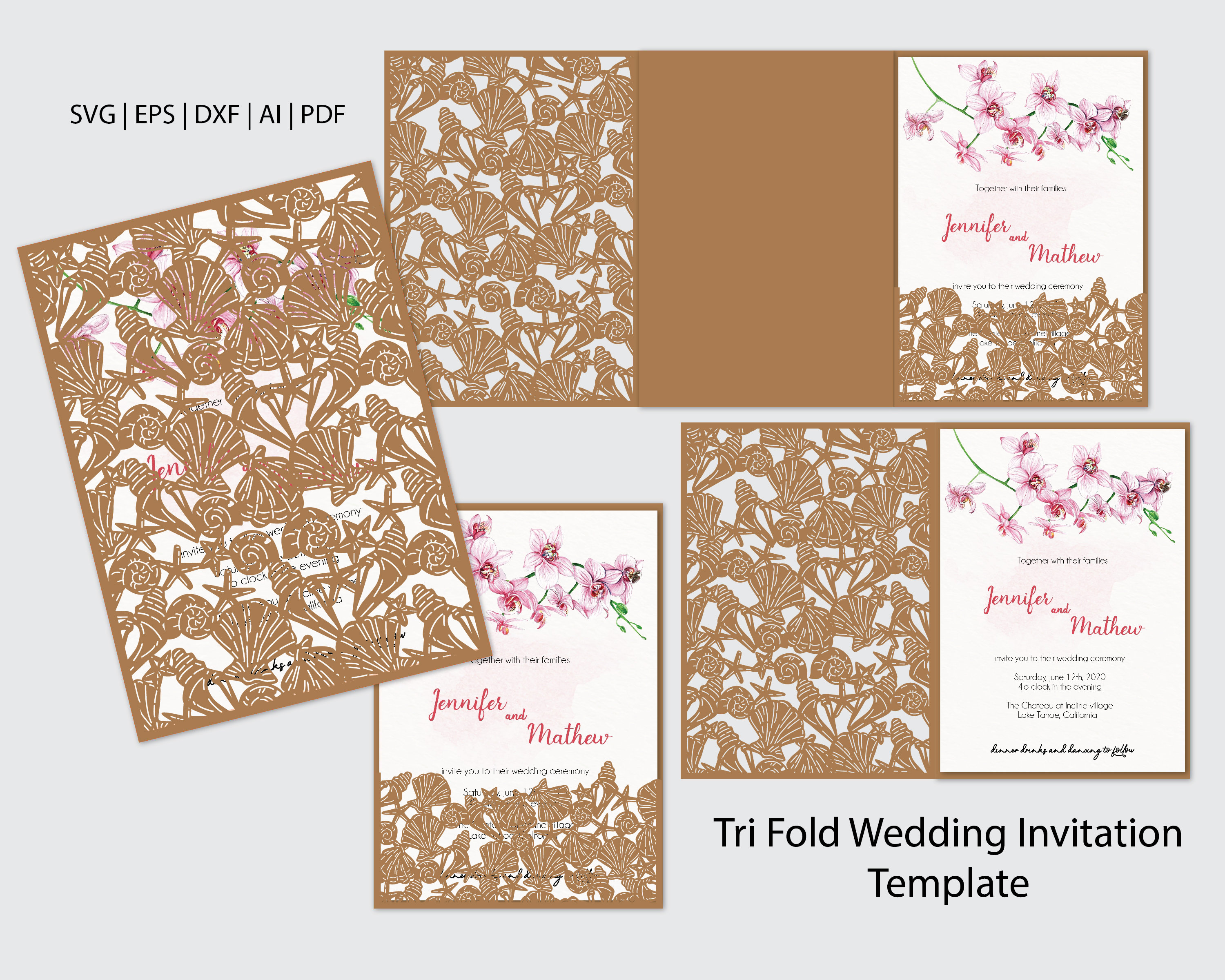 Download 5x7 Tri Fold Wedding Invitation Svg Laser Cut Wedding Etsy