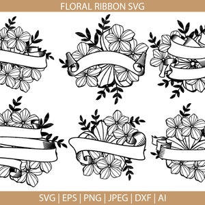 Floral Ribbon svg, FLoral banner svg, Floral text banner svg, Floral label svg, Floral Wedding banner svg, banner template, svg, eps, dxf