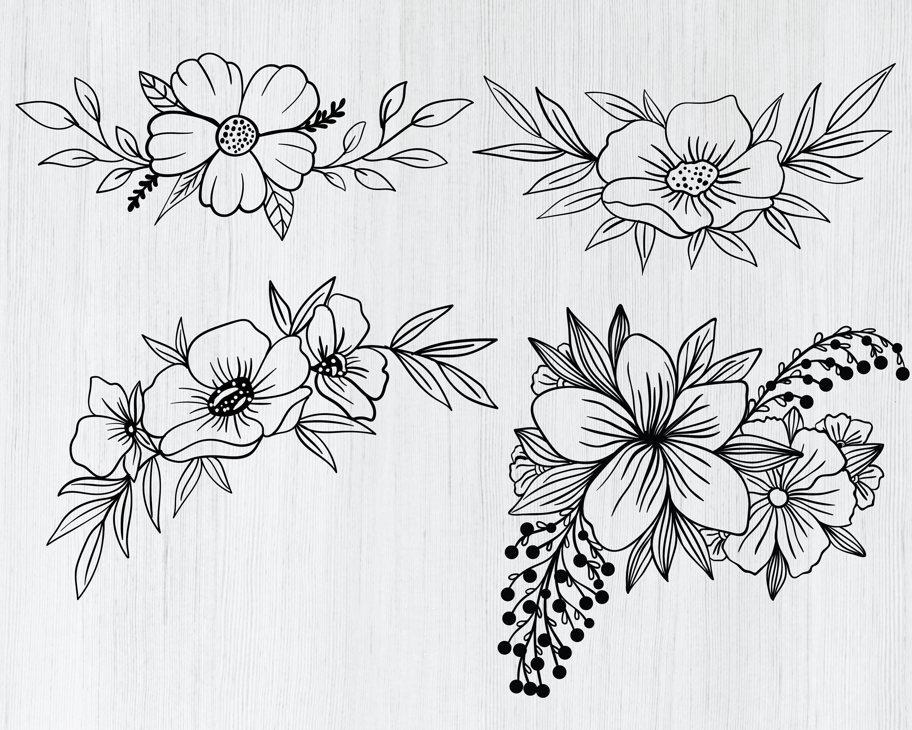 Flower svg bundle hand draw floral svg Floral svg Line | Etsy