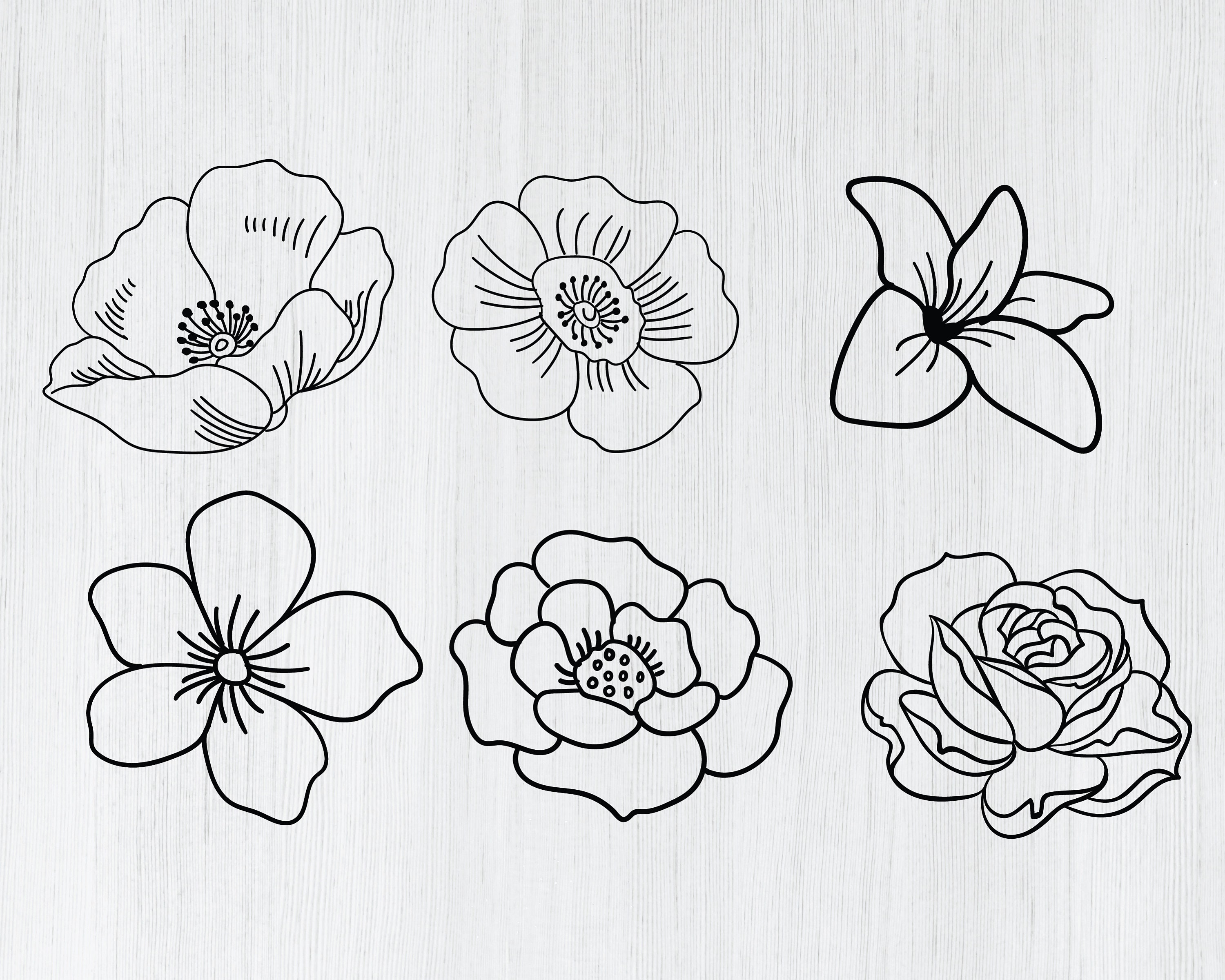 Hand Drawn Flowers Svg Bundle Roses Svg Flower Svg Cut - Etsy Canada