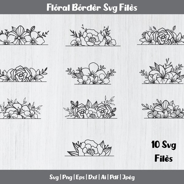 Floral Border Split Svg Etsy