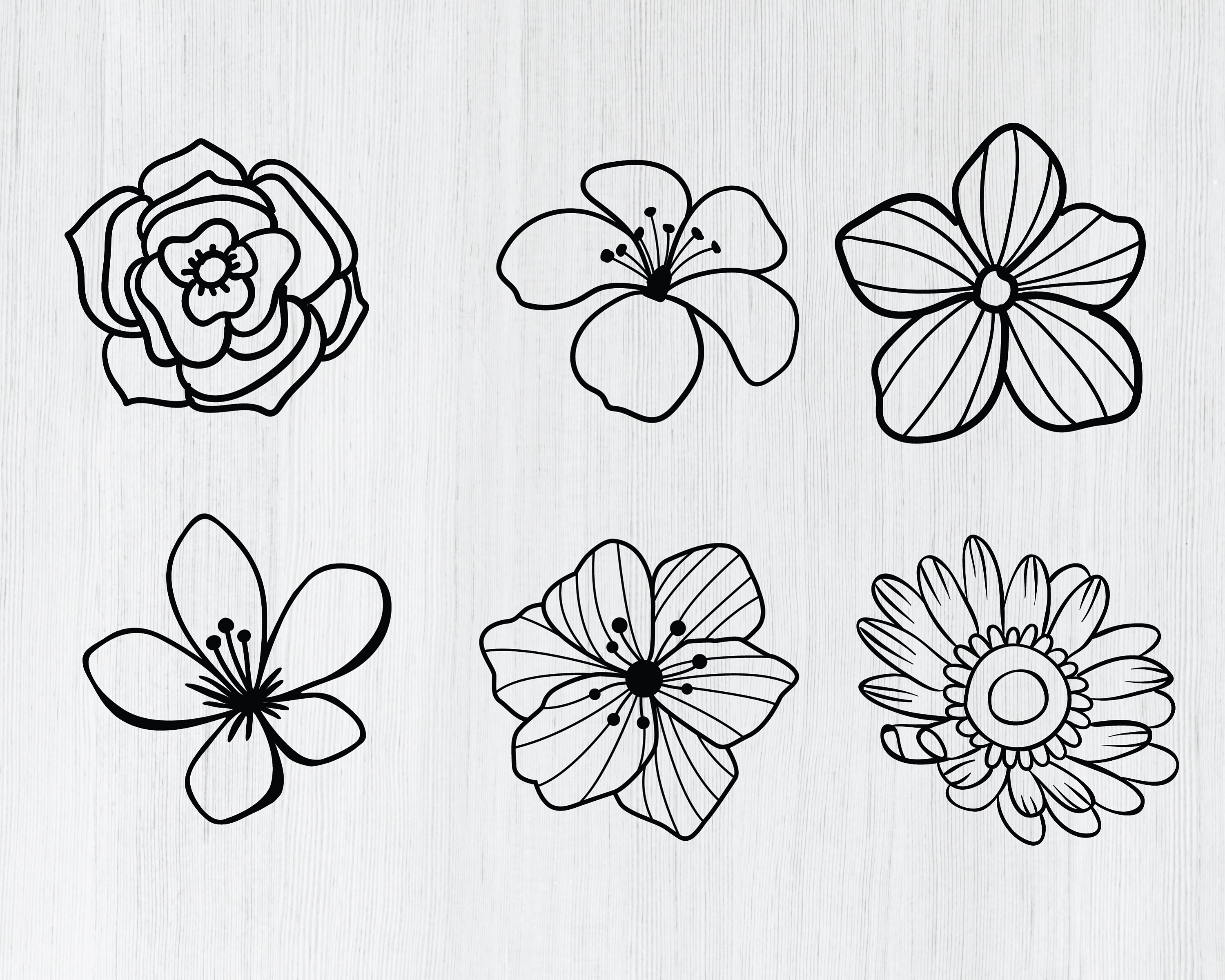 Hand Drawn Flowers Svg Bundle Roses Svg Flower Svg Cut Etsy