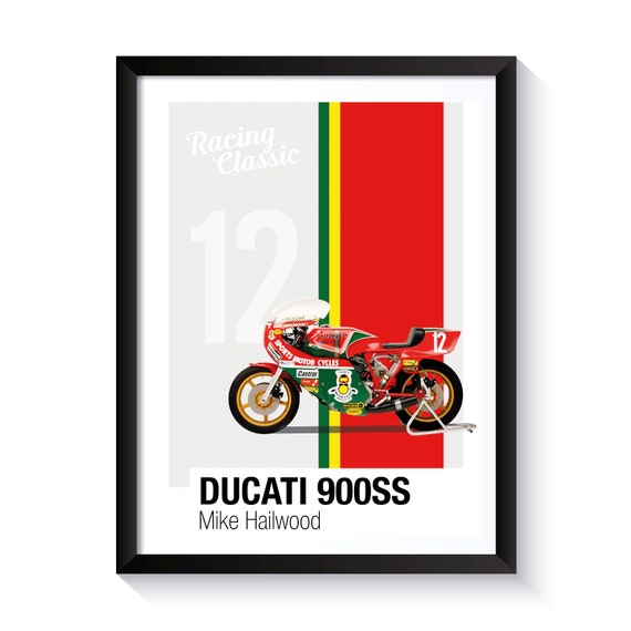 Ducati 900SS, Mike Hailwood, Racing Motorbikes, Printable Poster
