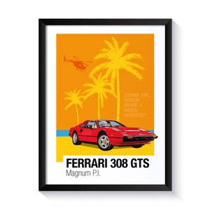 Ferrari 308 GTS, Magnum P.I., Famous Cars, Printable Poster, Wall Art For Movie Fans, Office Wall Art, DIGITAL DOWNLOAD