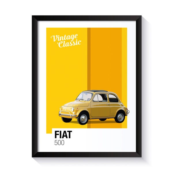 Fiat 500, Cinquecento, Classic Cars, Printable Poster, Wall Art For Classic Car Fans, Office Wall Art, DIGITAL DOWNLOAD