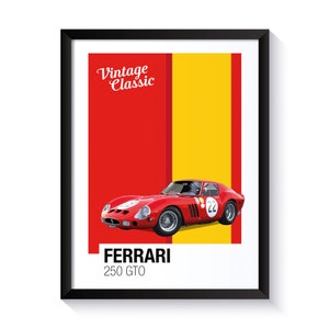 Ferrari 250 GTO, Grand Touring Car, Racing Cars, Printable Poster, Wall Art For Racing Car Fans, DIGITAL DOWNLOAD