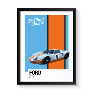 Ford GT40, Gulf Oil Racing, Le Mans Racing Cars, Printable Poster, Wall Art For Le Mans Racing fans, DIGITAL DOWNLOAD