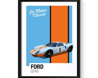 Ford GT40, Gulf Oil Racing, Le Mans Racing Cars, Printable Poster, Wall Art For Le Mans Racing fans, DIGITAL DOWNLOAD