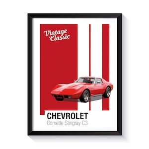 Chevrolet Corvette Stingray C3, American Muscle Cars, Printable Poster, Wall Art For Muscle Car Fans, DIGITAL DOWNLOAD