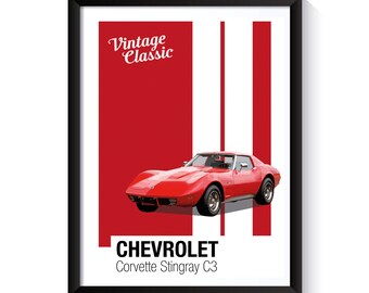 Chevrolet Corvette Stingray C3, American Muscle Cars, Printable Poster, Wall Art For Muscle Car Fans, DIGITAL DOWNLOAD