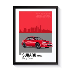Subaru Impreza, Baby Driver, Famous Cars, Printable Poster, Wall Art For Movie Fans, Office Wall Art, DIGITAL DOWNLOAD