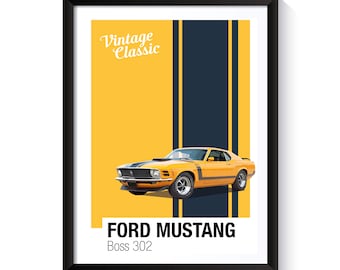 Ford Mustang Boss 302, American Muscle Cars, Printable Poster, Wall Art For Muscle Car Fans, DIGITAL DOWNLOAD