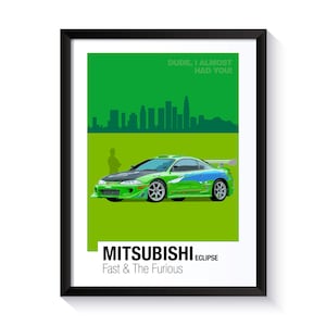 Mitsubishi Eclipse, Fast And The Furious, berühmte Autos, druckbares Poster, Wandkunst für Filmfans, Büro Wandkunst, DIGITAL DOWNLOAD