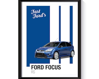 Ford Focus RS Mk3, Fast Fords, Printable Poster, Wall Art For Sports Car Fans, DIGITAL DOWNLOAD