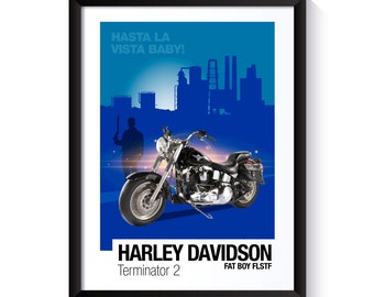 Harley Davidson, 'Terminator 2', Famous Motorbikes, Printable Poster, Wall Art For Movie Fans & Motorbike Enthusiasts, DIGITAL DOWNLOAD