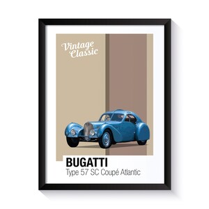 Bugatti Type 57, Oldtimer, druckbares Poster, Wandkunst für Oldtimer-Fans, Büro Wandkunst, DIGITALER DOWNLOAD