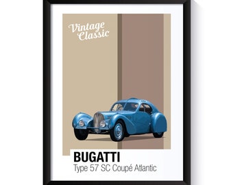 Bugatti Type 57, Classic Cars, Printable Poster, Wall Art For Classic Car Fans, Office Wall Art, DIGITAL DOWNLOAD