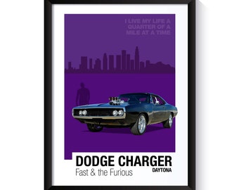 Dodge Charger, Fast and the Furious, kända bilar, utskrivbar affisch, väggkonst för filmfans, kontorsväggkonst, digital nedladdning
