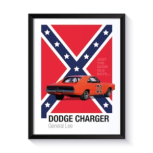 Dodge Charger, General Lee, Dukes Of Hazzard, Coches famosos, Póster imprimible, Arte de pared para fanáticos del cine, Arte de pared de oficina, DESCARGA DIGITAL