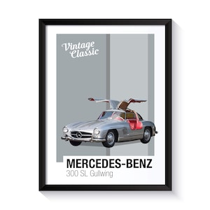 Mercedes Benz 300 SL, Mercedes Gullwing, Classic Cars, Printable Poster, Wall Art For Classic Car Fans, DIGITAL DOWNLOAD
