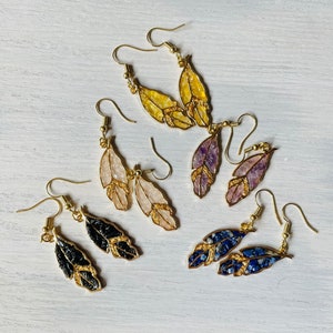 Gemstone feather crystal boho dangle earrings, Christmas gift for her, gemstone earrings for women, feather gemstone drop earrings