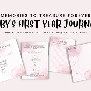 Journal de la première année de bébé - aquarelle or rose - Téléchargement numérique imprimable instantané - Livre de bébé - Pages de souvenir de jalon de bébé