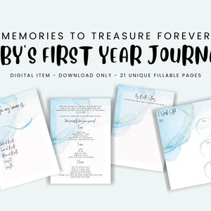 Journal de la première année de bébé - aquarelle or bleu - Téléchargement numérique imprimable instantané - Livre de bébé - Pages de souvenir de jalon de bébé