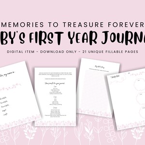 Journal de la première année de bébé - Fleurs roses - Téléchargement numérique imprimable instantané - Livre pour bébé - Pages souvenirs de bébé jalon