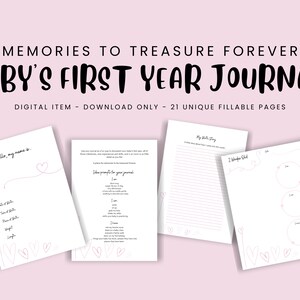 Journal de la première année de bébé - Coeurs roses - Téléchargement numérique imprimable instantané - Livre de bébé - Pages souvenir de jalon de bébé