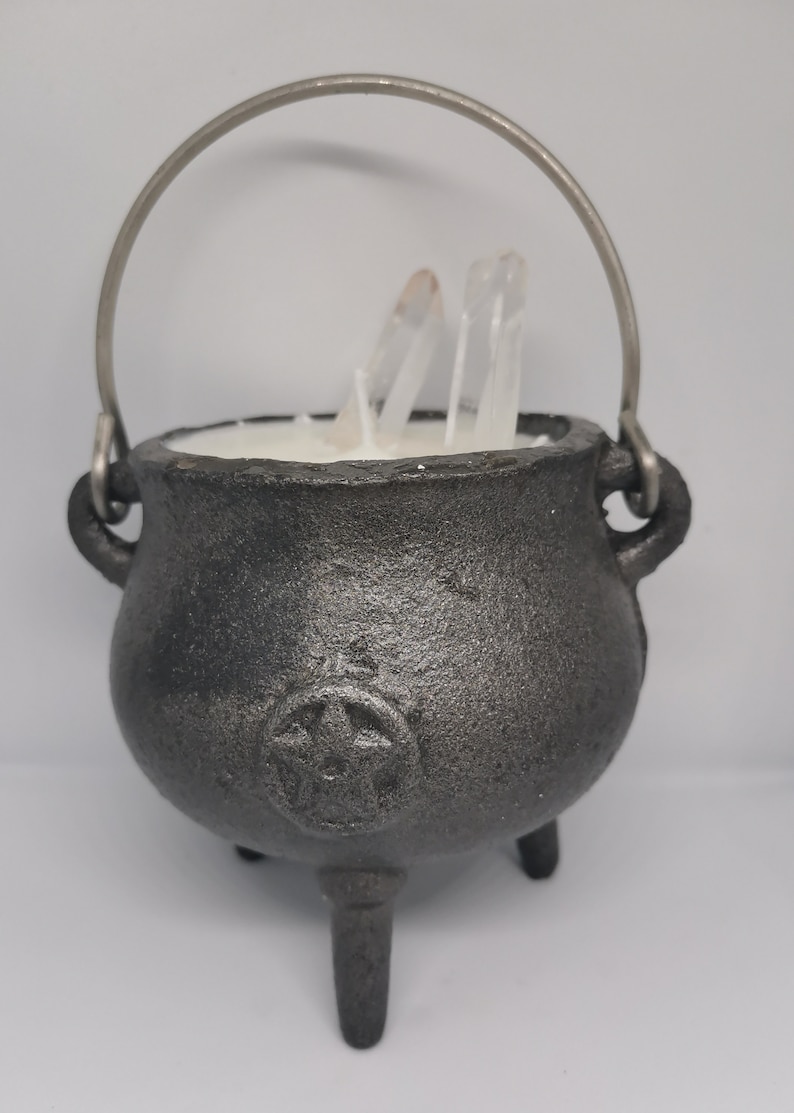 Hocus Pocus Cauldron Candle with Quartz Soy Wax Candle Handpoured Handcrafted Candle Cruelty Free Cauldron Witchcraft image 2