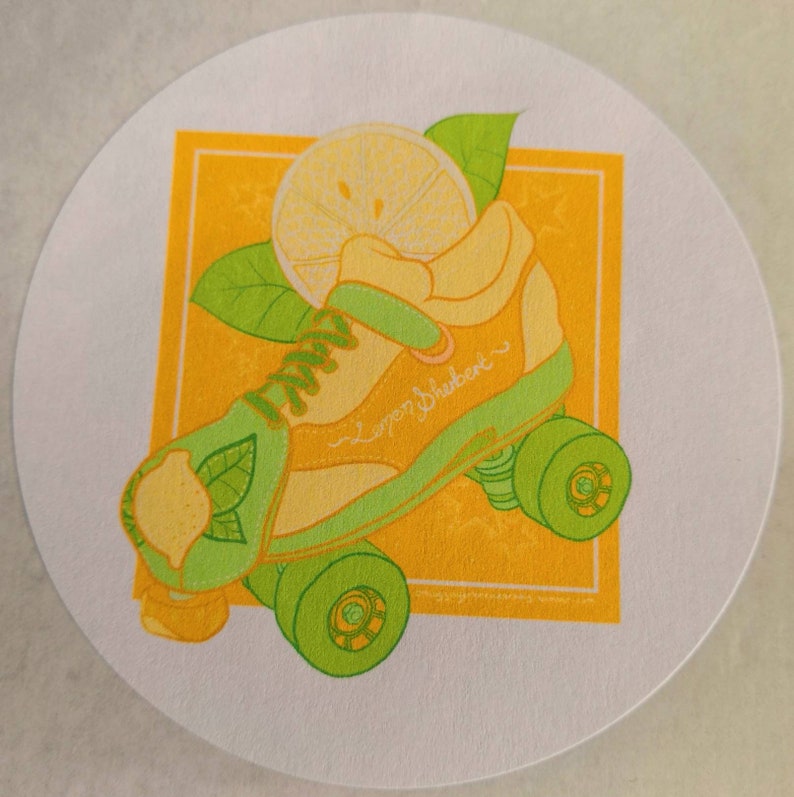 Lemon Sherbet roller skate design 88mm round paper sticker roller derby quad skate