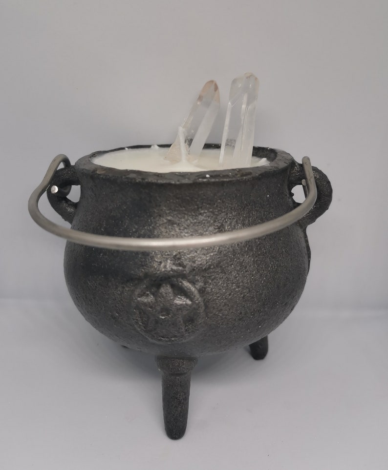 Hocus Pocus Cauldron Candle with Quartz Soy Wax Candle Handpoured Handcrafted Candle Cruelty Free Cauldron Witchcraft image 3