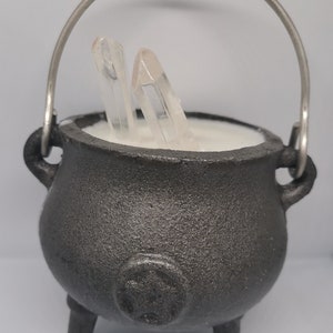 Hocus Pocus Cauldron Candle with Quartz Soy Wax Candle Handpoured Handcrafted Candle Cruelty Free Cauldron Witchcraft image 1