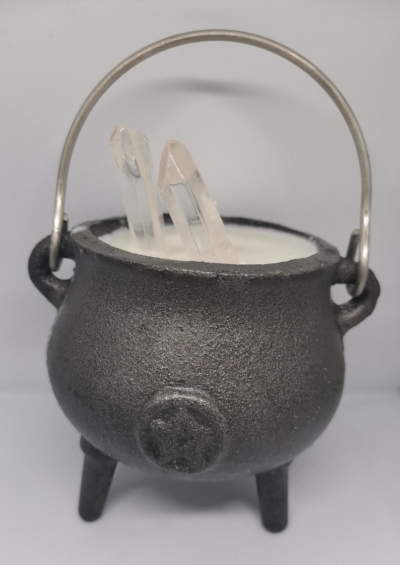 Hocus Pocus Cauldron Candle with Quartz Soy Wax Candle Handpoured Handcrafted Candle Cruelty Free Cauldron Witchcraft image 1