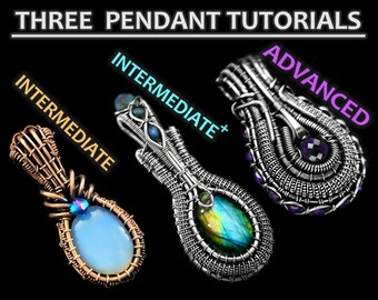 THREE wire wrapping tutorials - INTERMEDIATE to ADVANCED - No soldering - Complex & two Bezel set wire wrapped pendants, detailed ebooks diy