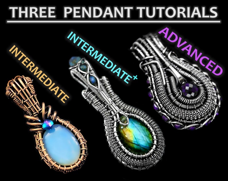 THREE wire wrapping tutorials - INTERMEDIATE to ADVANCED - No soldering - Complex & two Bezel set wire wrapped pendants, detailed ebooks diy image 1