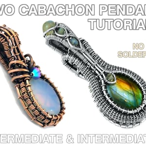 Peut inclure: Deux tutoriels de pendentifs en fil torsadé, l'un avec un fil de cuivre et un cabochon bleu clair, l'autre avec un fil d'argent et un cabochon vert et or.  Pas de soudure nécessaire. Niveaux de compétence intermédiaire et intermédiaire+.