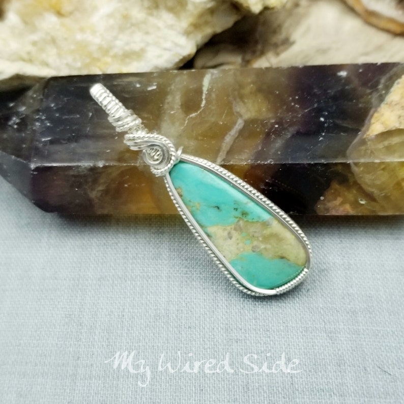 December Birthstone 25th Anniversary Gift Turquoise Pendant 11th Anniversary Stone Silver Anniversary Jewelry Wire Wrapped Pendant